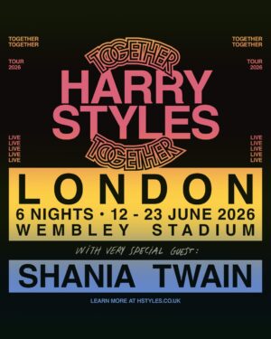 Shania Twain Instagram - Let’s go London! 😘 All I’ve got is good memories of summer in the UK. From Party In The Park in the 90s to more recent adventures at Glastonbury and BST Hyde Park. For as long as I can remember I’ve had major UK specific items on my bucket list and I’m ticking them off one by one... can’t believe at 60, I tick a REALLY  big one off - Playing Wembley Stadium! And with someone I love and admire so much, @harrystyles. Londoners sign me up for Wimbledon viewing, Pimms o clock, horse riding, sunny days and long summer evenings with friends. Cheers 🍻