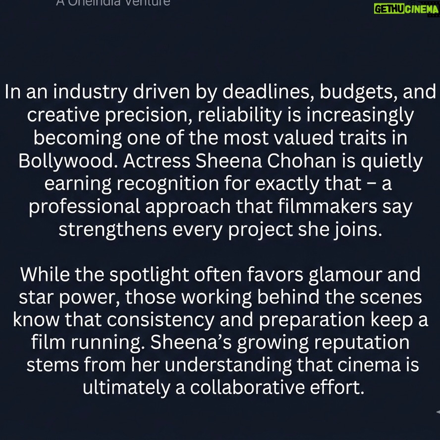 Sheena Chohan - 1.9K Likes - @filmibeatofficial : “At a time when the word “diva” is often used loosely, Sheena represents a different archetype - one rooted in discipline, humility, preparation, and respect for the filmmaking process. That sustained professionalism, combined with creative sincerity, is what increasingly makes her a trusted collaborator for filmmakers.”

“You’re not just working for yourself,” she explains. “There are assistant directors planning schedules, technicians working long hours, producers managing budgets, and co-actors building their arcs. Every department is interconnected. My job is to contribute positively to that ecosystem. If a director feels something can be improved, I listen, recalibrate, and give it my absolute best. The goal is always to elevate the project.”

Read full story on @filmibeatofficial website!
.Link 🔗 in bio.
.
#SheenaChohan
#DirectorsActress
#NoTantrumActress
#NoDivaEnergy
#ProfessionalActress
IndianActress
DreamToWorkWith
PreparedPerformer
CommittedArtist
CinemaWithIntegrity