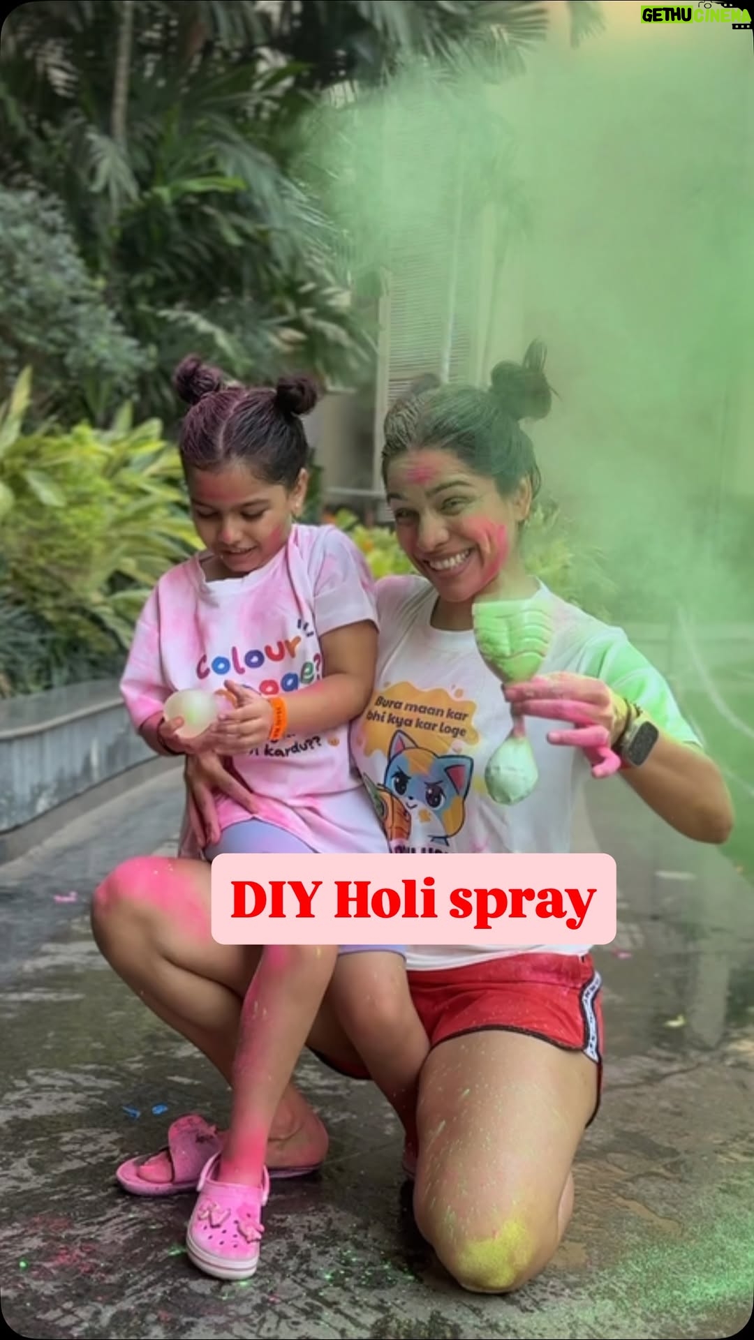 Shikha Singh - 94.1K Likes - Happy Holi ! May this festival of colour bring in peace and happiness and smiles in your life and the world. 

Praying for peace around us and learning at every step as we grow old together. Our DIY balloon spray burst was super fun & @alaynasinghshah absolutely loved it ! 

#holi #festival #indian #colours #family