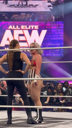 Toni Rossall Instagram - Rounda Rousey is here and faces off with Toni Storm!
@rondarousey x @tonistorm_ 

🎥 @ringside_jay @aew