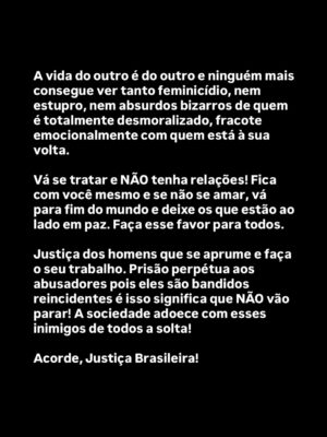 Vanessa da Mata Instagram - Chega! Acorde, Justiça Brasileira!!! 
@camaradosdeputados @senadofederal @cmulhercamara @ccjc.cd @senadomulher @mmulheres @secretariadamulhercd @mjspgov supremotribunalfederal @govbr